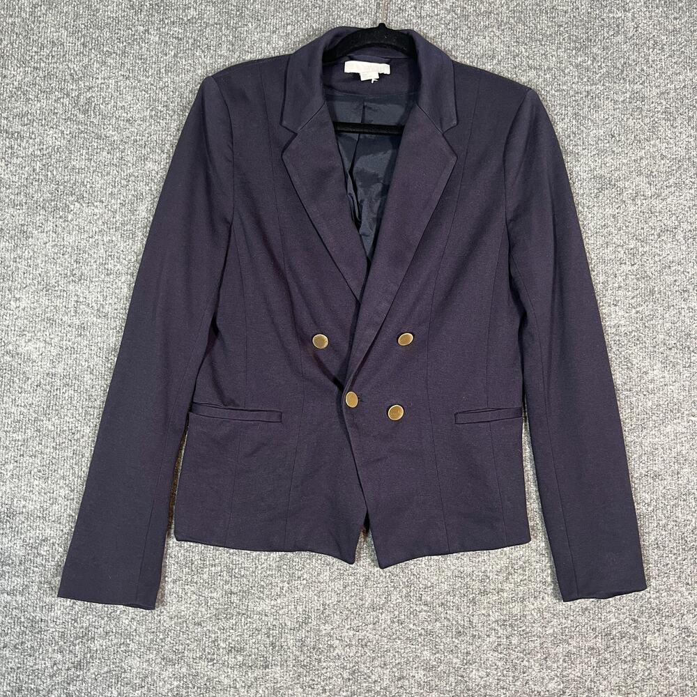 H&M Blazer Womens 12 Blue 4 Button Jacket Long Sleeve Comfort Shoulder Padding